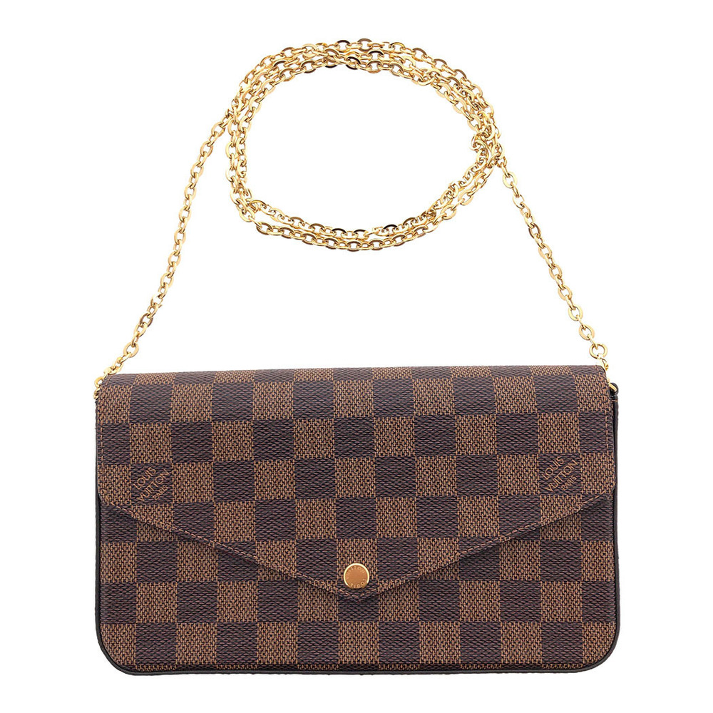 Louis Vuitton Pochette Damier Ebene Chain Wallet Brown Shoulder Bag